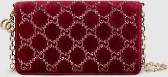 Gucci GG Crystals Wallet On Chain, Bordeaux, Velvet