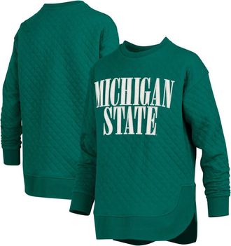 Pressbox Womens Pressbox Green Michigan State Spartans Quilted Long Sleeve Pullover Sweatshirt at Nordstrom, Size Medium