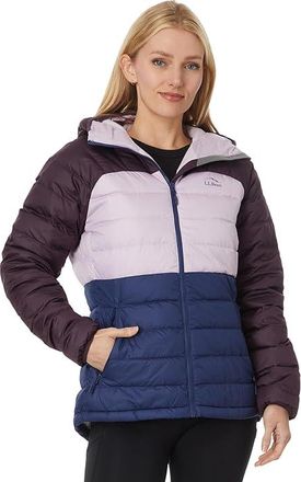 L.L.Bean Beans Down Hooded Jacket Color-Block Womens Coat Eggplant/Lavender Ice : MD, Nylon