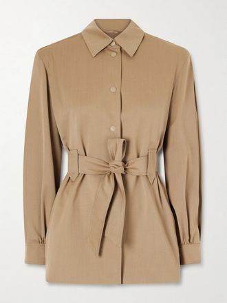 Max Mara Giacca In Twill Di Lana Con Cintura - Marrone
