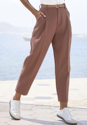 Lascana Bundfaltenhose LASCANA, Damen, Gr. 34, N-Gr, nougat, Web, Obermaterial: 76% Polyester, 20% Viskose, 4% Elasthan, unifarben, figurumspielend kn&ouml;chelfre