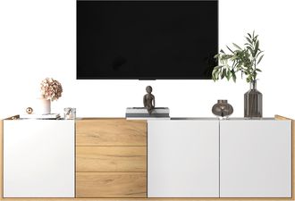STILVORA Mueble De Tv Con 3 Puertas Y 3 Cajones, De Suelo O De Pared, Estantes Ajustables, En Mdf, 171,5&times;35&times;47 Cm, Blanco Y Madera