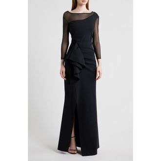 La Petite Robe Di Chiara Boni Aroma Illusion Ruffle Mermaid Gown in 37 Black at Nordstrom, Size 12 Us
