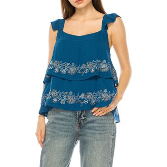 A Collective Story Embroidered Babydoll Top in Parisian Blue at Nordstrom, Size X-Large