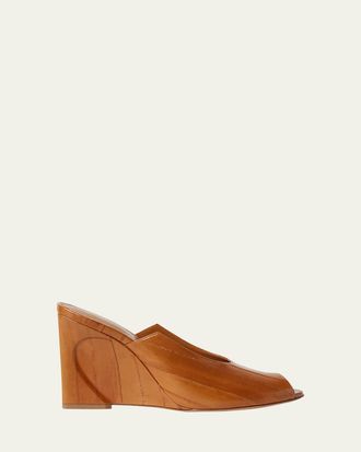 Fendi Eel Leather Peep-Toe Mules