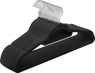 OEM Perchas, Juego De 20, Terciopelo, 0,5 Cm De Grosor, Perchas Antideslizantes, Dos Muescas, Gancho Giratorio De 360&deg;, Color Negro Crf20b