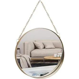 OEM Espejo Colgante, Espejo De Ba&ntilde;o Redondo De 25x25 Cm Para Maquillaje Con Marco Y Cadena De Lat&oacute;n