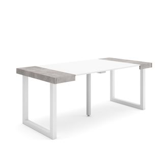 Skraut Home Skraut Home - Mesa Consola Extensible, Mesa Comedor Plegable, 180, Para 8 Comensales, Patas Madera Maciza, Estilo Moderno, Blanco Y Gris Cemento