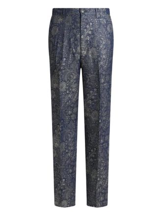 Etro jacquard floral paisley-motif trousers - men - Cotton/Linen/Flax - 54 - Blue
