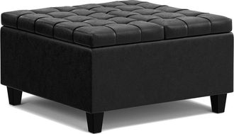 Simpli Home Harrison 30In Transitional Square Small Coffee Table Storage Ottoman