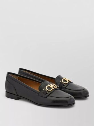 Ferragamo loafers lace up round toe gold hardware
