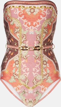Zimmermann Wylie belted printed bandeau swimsuit