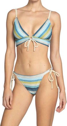 Robin Piccone Womens Lyra Stripe Tie Side Bikini Bottom In Blue Honeydew