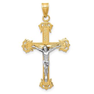 Diamond2Deal 14k Two-tone Gold Diamond-cut Crucifix Pendant