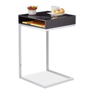 Relaxdays Relaxdays - Mesa Auxiliar En Forma De C, Mesilla Sof&aacute;, Mesita Cama Pata Acero, Tablero Mdf, 63x37x38 Cm, Negro/plateado
