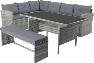 Concept Usine Mueble de jard&iacute;n de 8 plazas con sof&aacute; esquinero de resina tejida gris