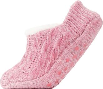MeMoi Cable Chenille Fleece Lined Slipper Socks in Pink at Nordstrom, Size Small