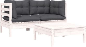 vidaXL Juego De Muebles De Jard&iacute;n 3 Pzas Y Cojines Blanco Madera Pino Vidaxl