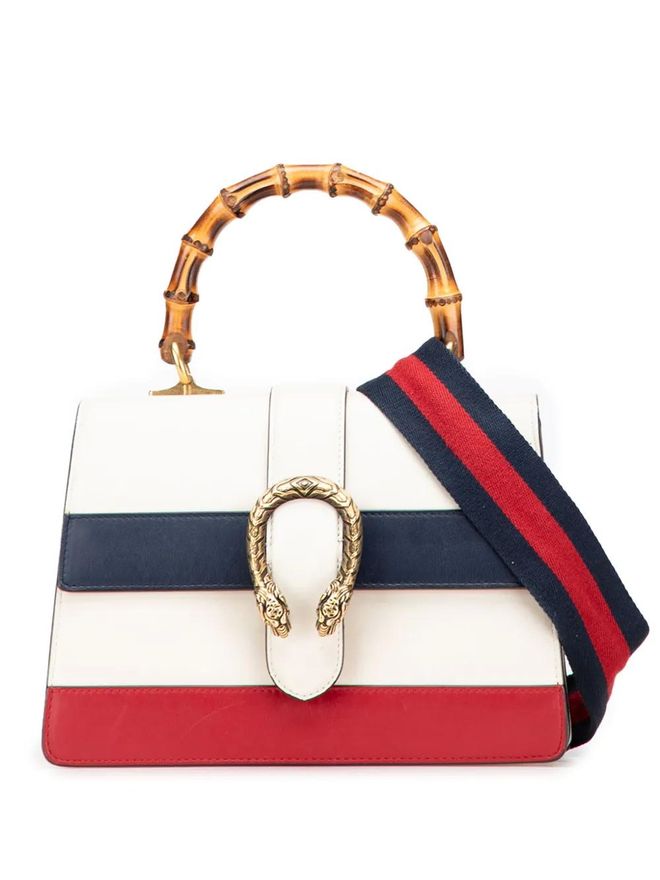 2016-2025 Medium Leather Bamboo Dionysus Web satchel - White