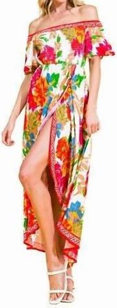 Flying Tomato Floral Off Shoulder Hi-Lo Maxi Dress In Ivory
