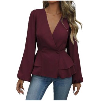 Generic Womens Tops Dressy Casual Blouses Long Sleeve Business Tops Ruffle V Neck Tunic Shirts Trendy Work Shirts Business Office Blouses Elegant Dressy Holid