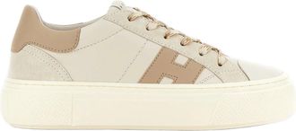 Hogan Ecru Leather And Suede Sneakers With Memory Foam Insole