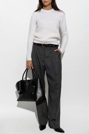 Toteme Wool Herringbone Patterned Trousers, Womens, Grey