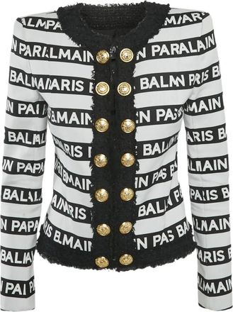 Balmain Tweed jack met logostreep - Wit