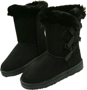 Generic NYSBH Winter Large Size Plus Velvet Comfortable Snow Boots Round Toe Bow Sexy Warm Casual Walking Boots Women