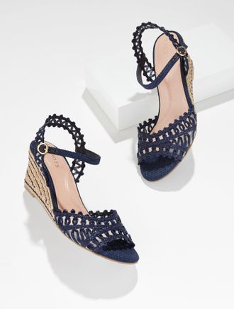 Talbots Royce Raffia Wedge Sandals - Blue - 10 1/2 M Talbots