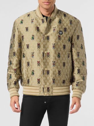 Philipp Plein All-Over Monogram Print Bomber Jacket with Hexagon Logo Patch