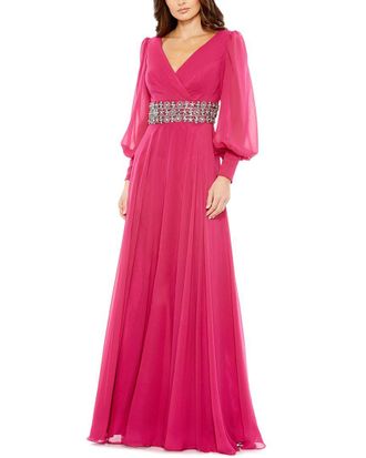 Mac Duggal Bishop Sleeve Wrap Over Belt Detail Flo