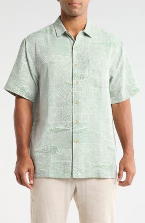 Kahala Kapakahi Jacquard Short Sleeve Button-Up Shirt in Wasabi at Nordstrom, Size Xx-Large