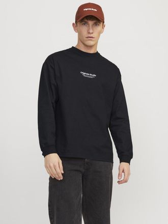 Jack & Jones Langarmshirt JACK & JONES JORVESTERBRO TEE LS CREW NECK NOOS, Herren, Gr. XS, schwarz, Jersey, Obermaterial: 100% Baumwolle, bedruckt, loose fit norma