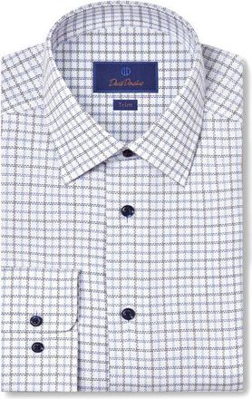 David Donahue Trim Fit Check Cotton Dobby Dress Shirt in Blue/Navy at Nordstrom, Size 14.5 - 32