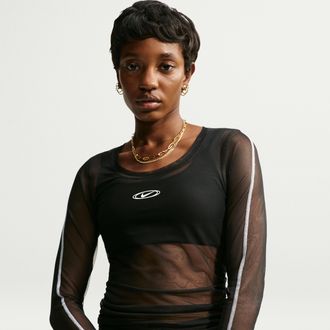Nike Womens Nike Sportswear Slim Long-Sleeve Sheer Top in Black | IM8405-010