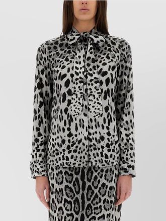 Dolce & Gabbana leopard print bow charmeuse shirt
