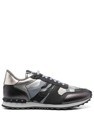 Valentino Garavani Camouflage Rockrunner low-top sneakers - men - Calf Leather/Rubber/Fabric/Fabric - 40 - Grey