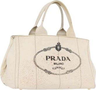 Prada Pre-owned Tote Bags, female, White, Size: ONE SIZE Pre-owned Vintage Canvas Tote Bag