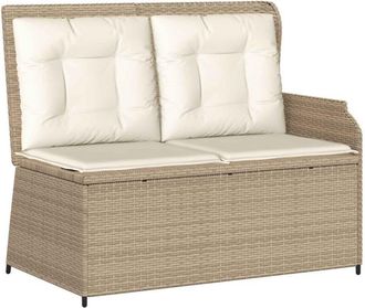 vidaXL Banco De Jard&iacute;n Con Coj&iacute;n Negro Y Crema Rat&aacute;n Sint&eacute;tico Vidaxl