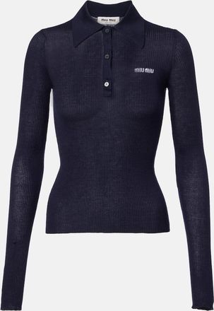 Miu Miu Logo cashmere and silk polo shirt