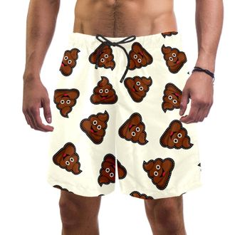 Generic Mens Beach Shorts Quick Dry with Pockets Swim Trunks Bathing Suits for Men Funny Cartoon Emoticon Poop Pattern Multicoloured