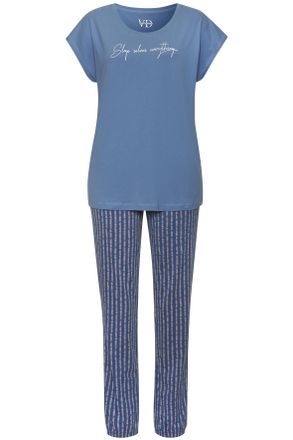 Vivance Pyjama VIVANCE DREAMS, Damen, Gr. 32/34, blau, rosa, gestreift, Single Jersey, Obermaterial: 50% Baumwolle, 50% Viskose, gestreift, bequem lang, Rundh