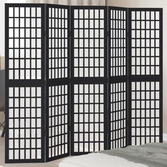 Berkfield Home Room Divider 5 Panels Black Solid Wood Paulownia
