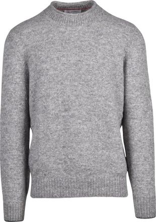 Brunello Cucinelli Maglione Collo Bordato - Heren - Ronde hals truien - Grijs - 2XL - Katoen - Truien & Vesten