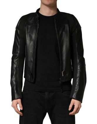Dolce & Gabbana Black Nylon Full Zip Men Biker Coat Jacket Clothing