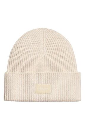 Rag & Bone Blake Logo Patch Wool Blend Rib Beanie in Ivory at Nordstrom