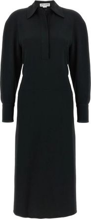 Victoria Beckham Midi jurk met lange mouwen en polokraag - Dames - Casual kleedjes - Zwart - 2XS - Kleedjes