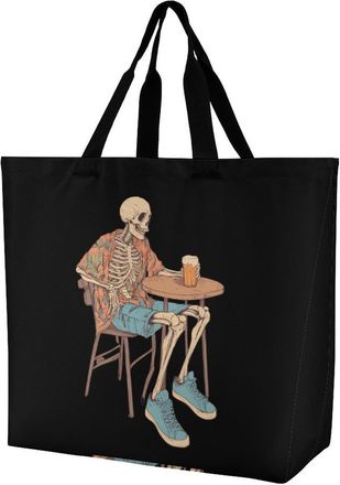 Generic Skeleton in Bar Large Reusable Shopping Bag Lightweight Foldable Tote Bags Washable Shoulder Handbag