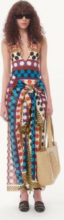 Valentino Garavani Pareo Resort In Cotone E Seta Con Stampa Riga E Pois Donna MULTICOLOR UNI